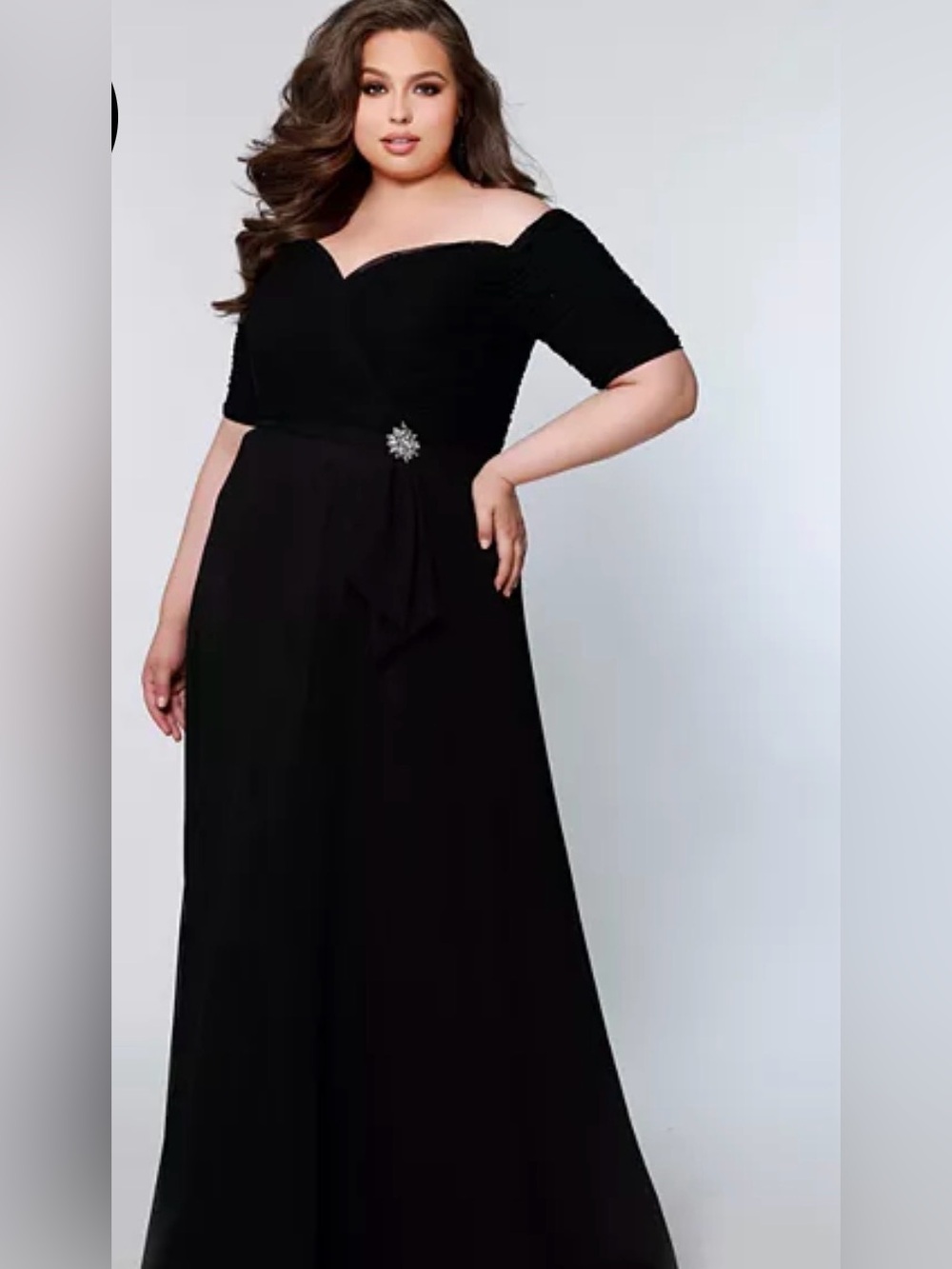 Sydney’s Closet Black Off-the-Shoulder Formal Gown with Sleeves (26)
